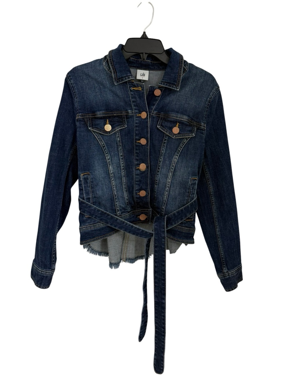 Cabi Dylan Belted Denim Jacket Dark Wash Size Small